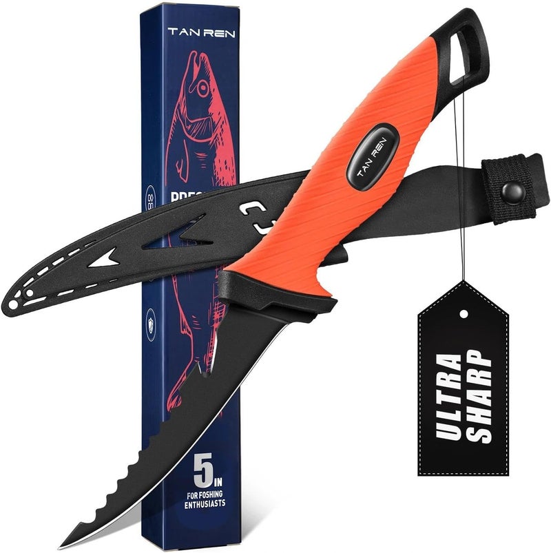 TAN REN 5 Inch Bait Knife for Fishing, Sharp Stainless Steel Fish Knife for Filleting and Cleaning, Perfect Fillet Knives with Sheath for Saltwater or Freshwater Use - Image 1
